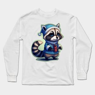 Cute Christmas Raccoon with Candy bag Long Sleeve T-Shirt